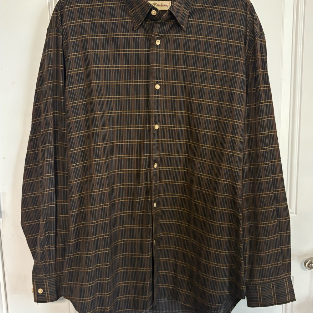 Tommy Bahama Men's Dark Brown Plaid Shirt
